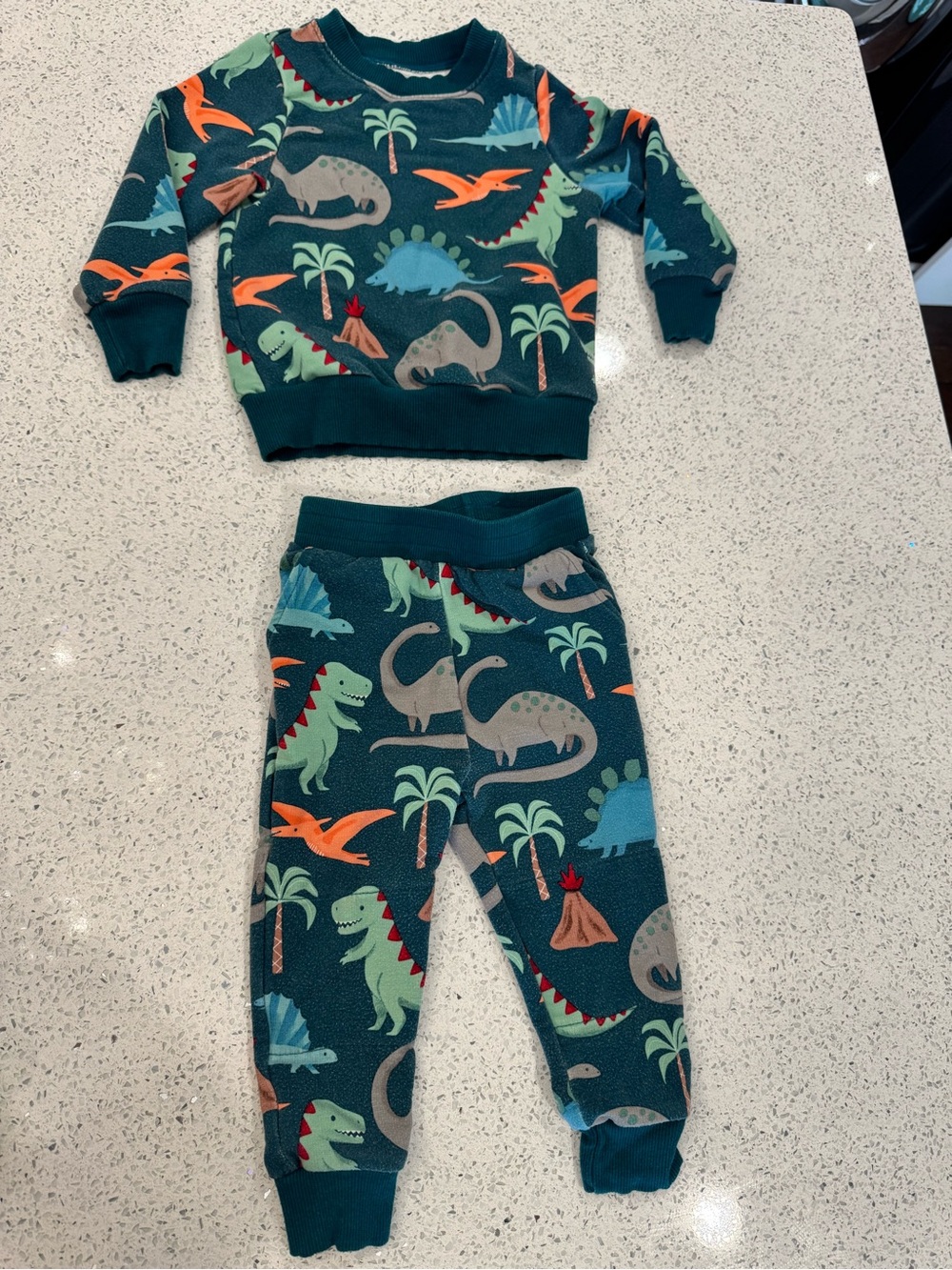 Little Sleepies Teal Dinosaur Print Sweatshirt & Joggers